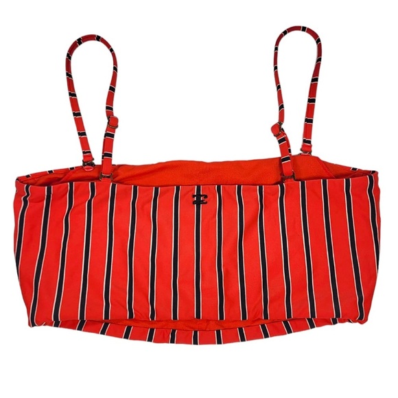 Billabong Hot For Now Lowrider Tie Bikini Bottom Bandeau Top Set in Red Stripe - Picture 10 of 13